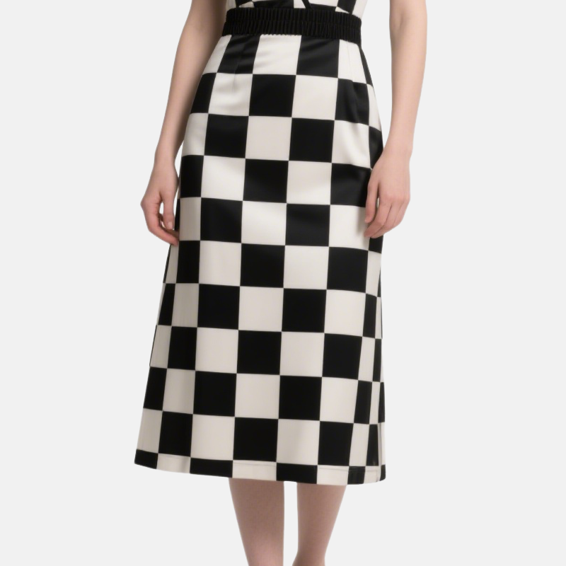 Black Block Design V-Neck Strap Mid-Length Dress