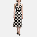 Black Block Design V-Neck Strap Mid-Length Dress