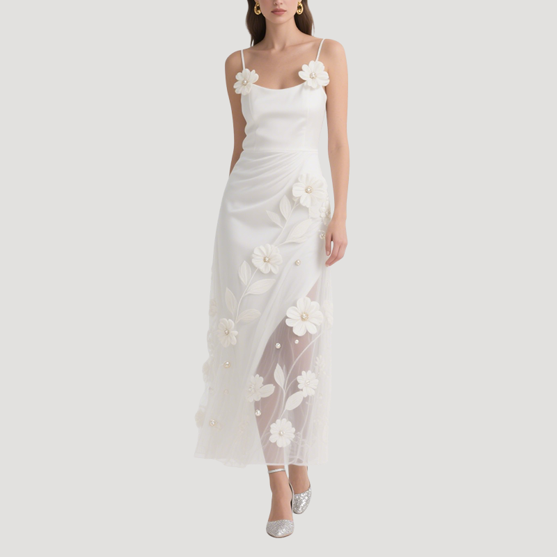 Women's Suspender Flower Embroidery Dress