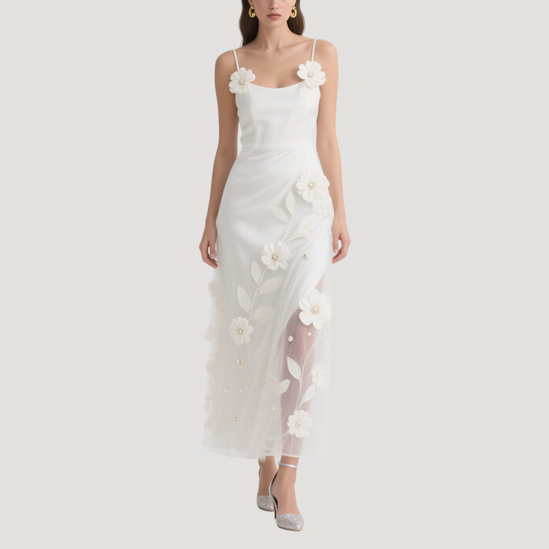 Women's Suspender Flower Embroidery Dress