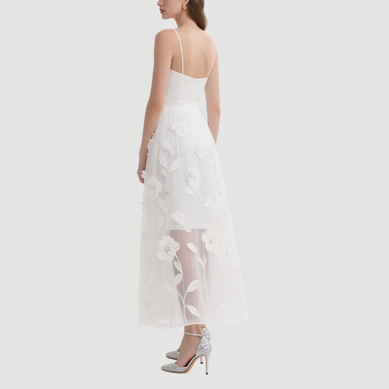 Sweet Flower Embroidery Dress Mid-Length