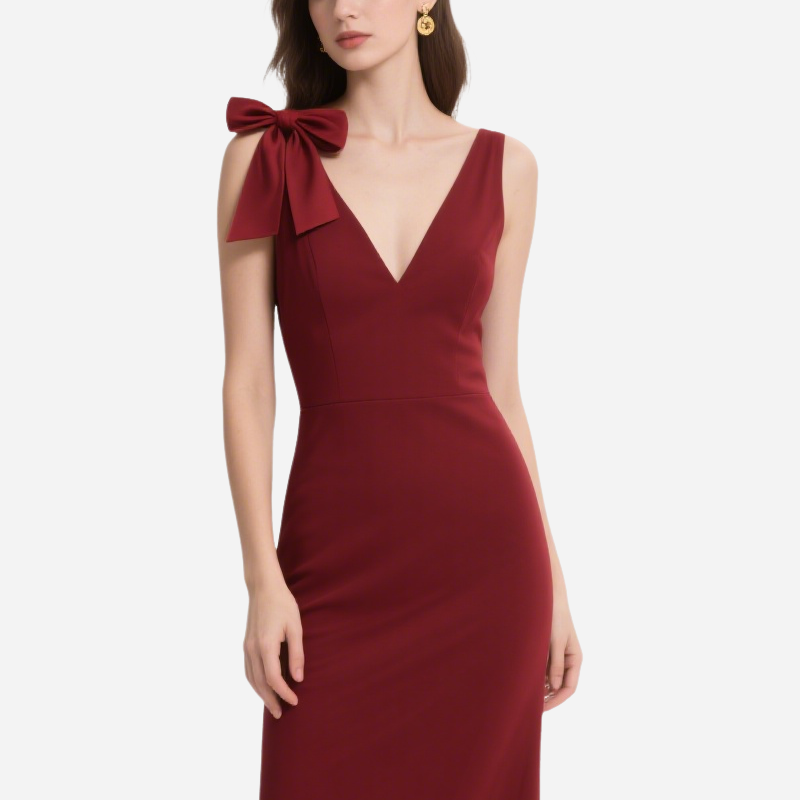 Vintage Red Mid-Length Dress for Women