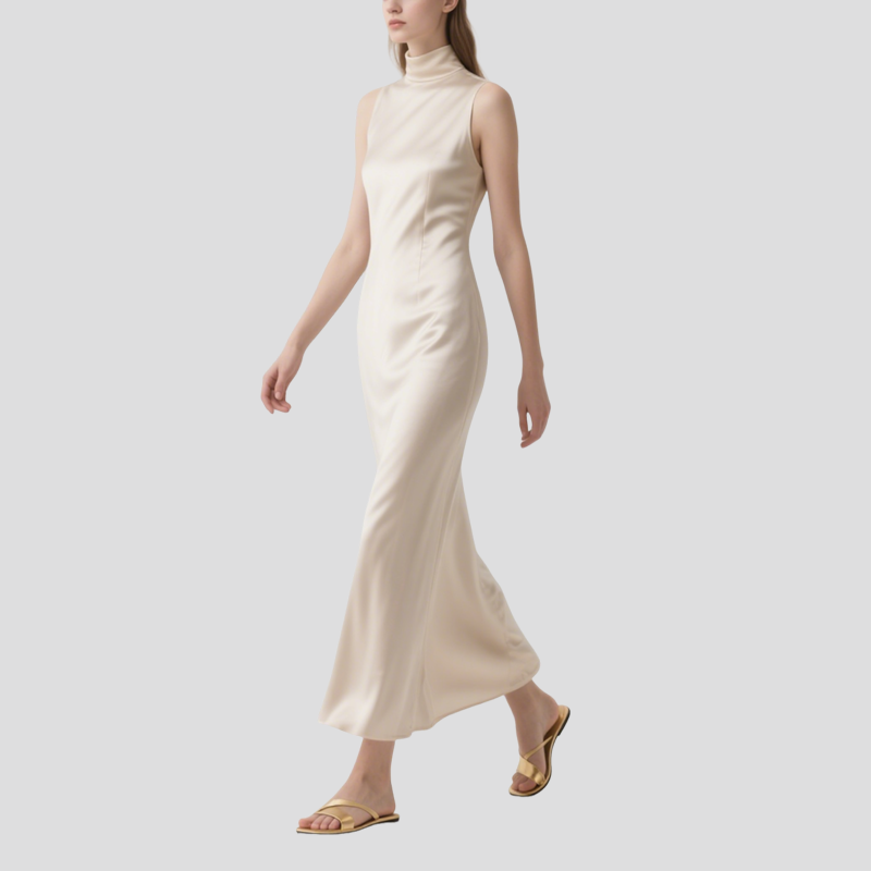 Pure Color Simple Mid-Length Dress for Women Summer Versatile