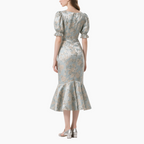 Elegant Printed Mid-Length Puff Sleeve Dress for Women