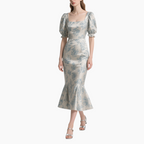 Elegant Printed Mid-Length Puff Sleeve Dress for Women