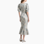 Elegant Printed Mid-Length Puff Sleeve Dress for Women