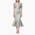Elegant Printed Mid-Length Puff Sleeve Dress for Women