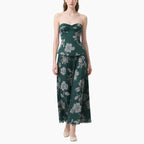 Floral Wrap Bustier Top & Pleated Midi Skirt Set Vintage Elegant