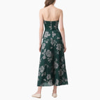 Floral Wrap Bustier Top & Pleated Midi Skirt Set Vintage Elegant