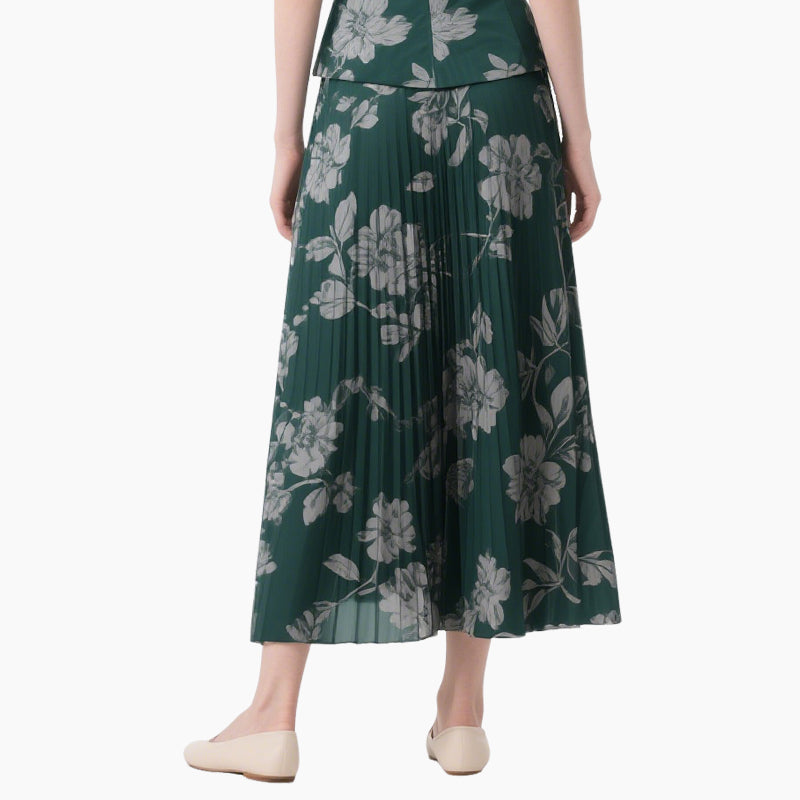 Floral Wrap Bustier Top & Pleated Midi Skirt Set Vintage Elegant