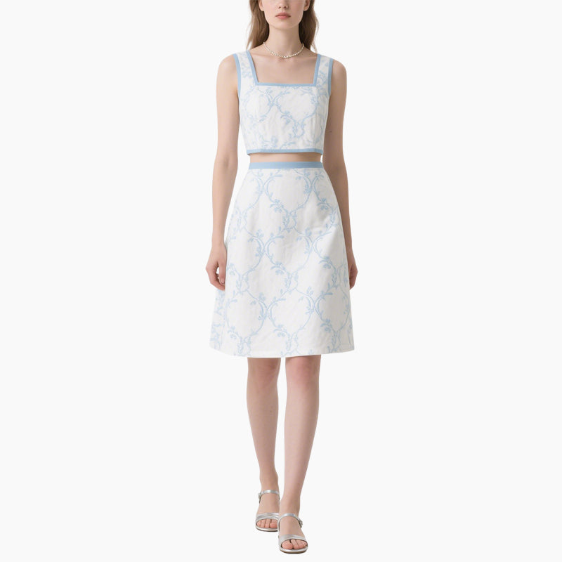 Women's Floral Crop Top & A-Line Skirt Set Lightweight Casual Chic