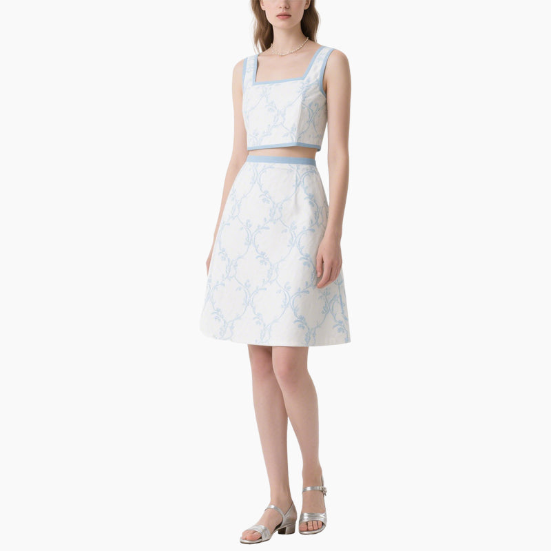 Women's Floral Crop Top & A-Line Skirt Set Lightweight Casual Chic