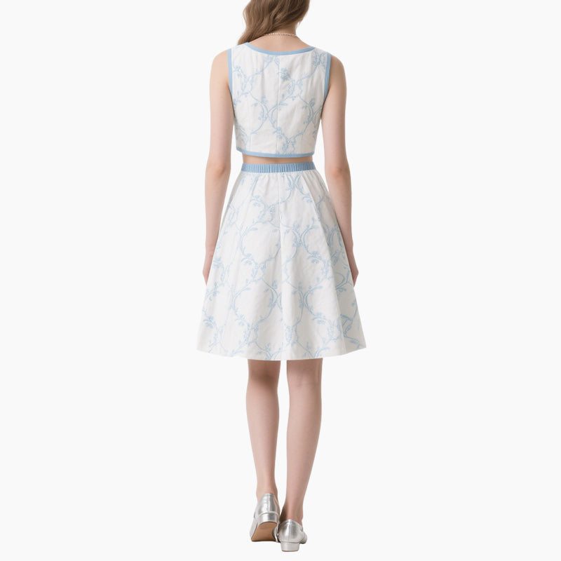 Women's Floral Crop Top & A-Line Skirt Set Lightweight Casual Chic