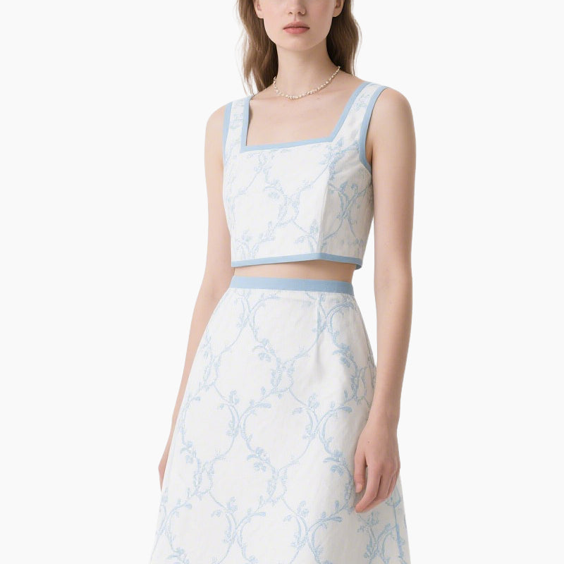 Women's Floral Crop Top & A-Line Skirt Set Lightweight Casual Chic