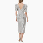 Silver Sequin V-Neck Ruffled Peplum Set