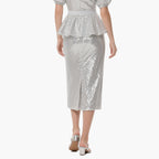 Silver Sequin V-Neck Ruffled Peplum Set