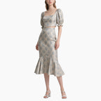 Women's Floral Two-Piece Set Elegant Square Neck Top & Mermaid Skirt