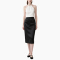 Women's Elegant White Halter Neck Top & Black Pencil Skirt 2-Piece Set