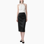 Women's Elegant White Halter Neck Top & Black Pencil Skirt 2-Piece Set