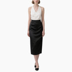 Women's Classic Black & White Two-Piece Set Wrap Cami Top & Pencil Skirt