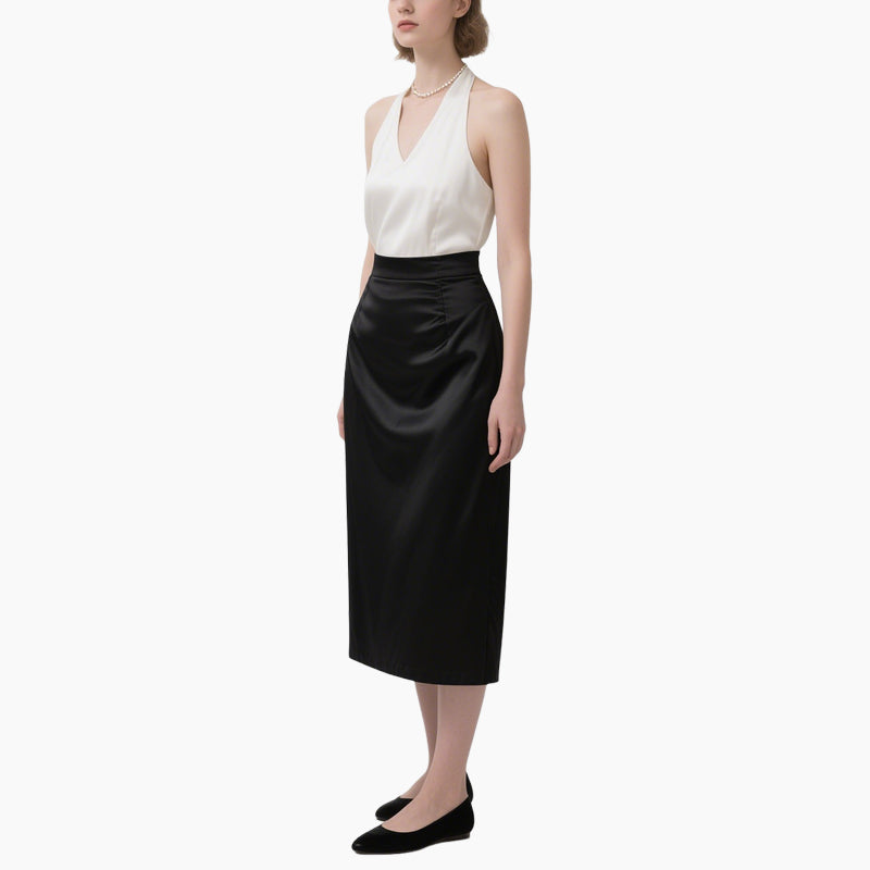 Women's Classic Black & White Two-Piece Set Wrap Cami Top & Pencil Skirt