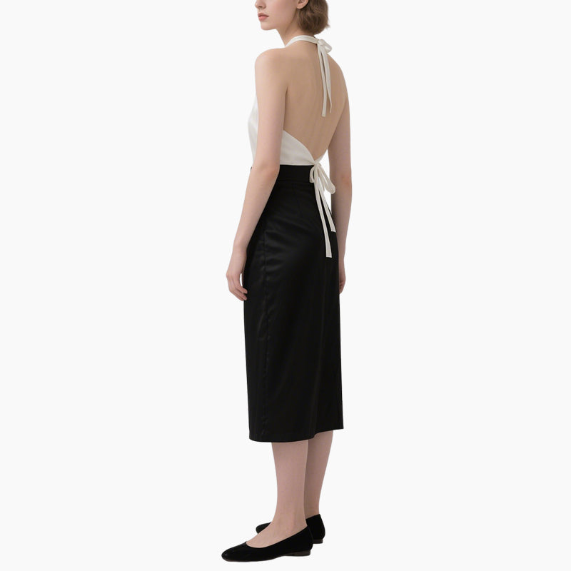 Women's Classic Black & White Two-Piece Set Wrap Cami Top & Pencil Skirt