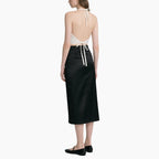 Chic White Halter Top & Black Satin Skirt Set Elegant Evening Outfit