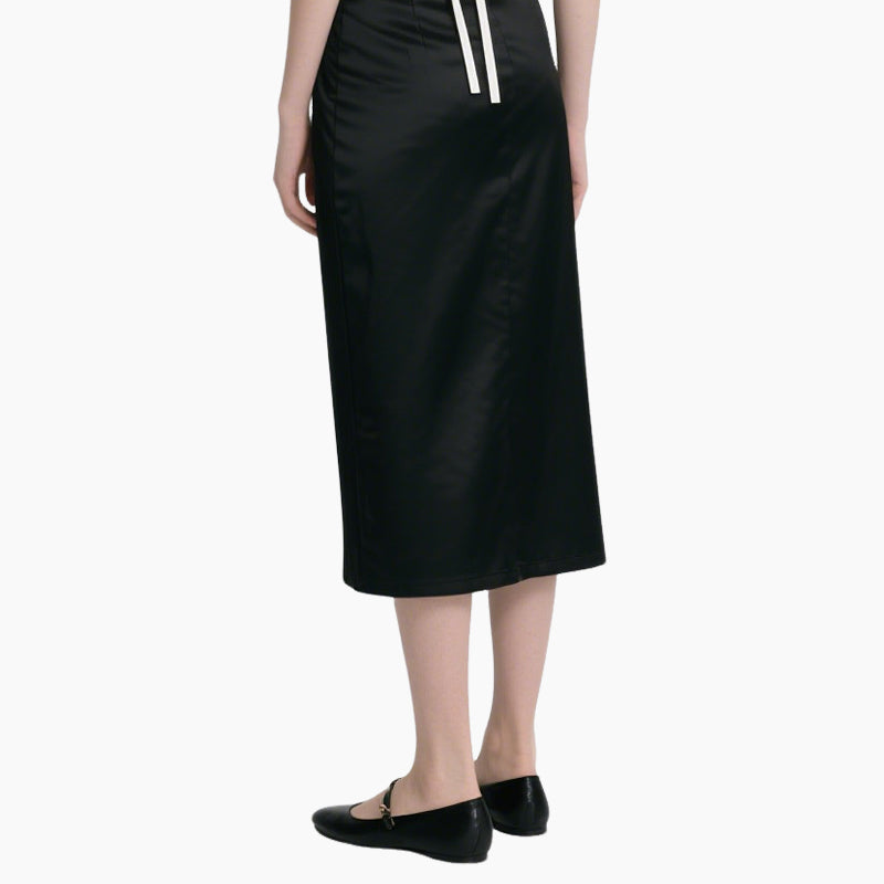 Chic White Halter Top & Black Satin Skirt Set Elegant Evening Outfit
