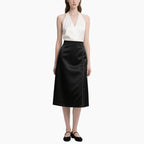 Elegant Halter Top & Black Satin Skirt Two-Piece Set