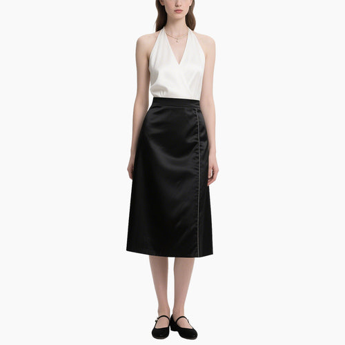 Elegant Halter Top & Black Satin Skirt Two-Piece Set