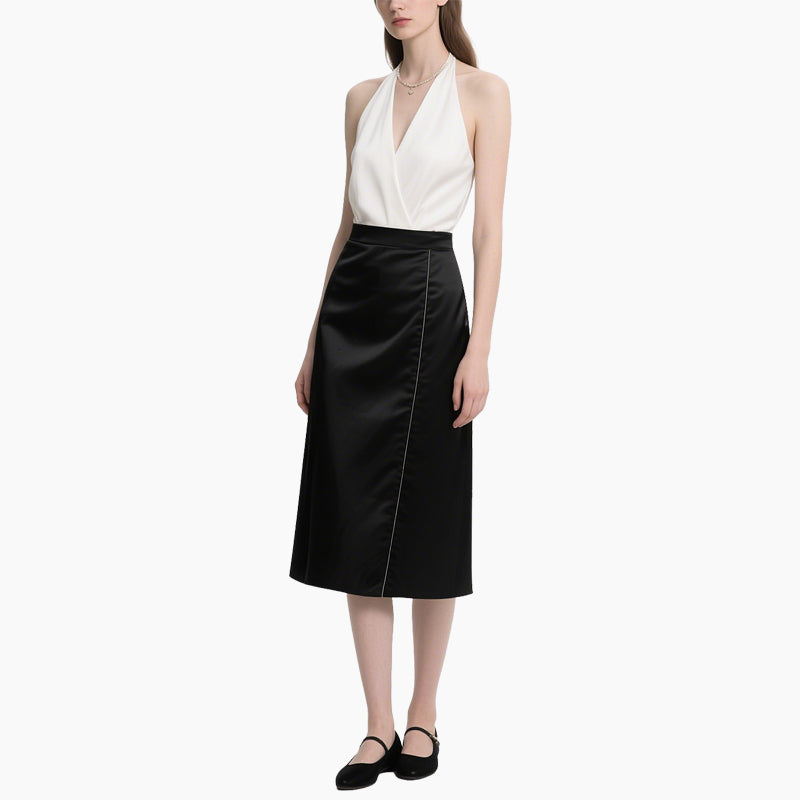 Elegant Halter Top & Black Satin Skirt Two-Piece Set