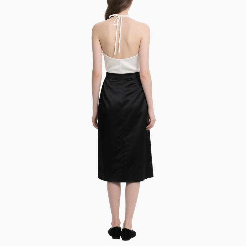 Elegant Halter Top & Black Satin Skirt Two-Piece Set