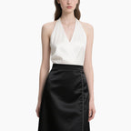 Elegant Halter Top & Black Satin Skirt Two-Piece Set
