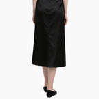 Elegant Women's White Satin Cami Top & Black Matte Wrap Skirt Set