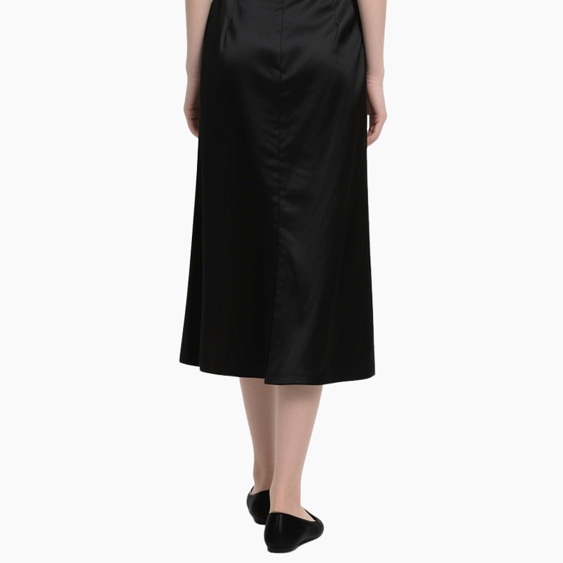 Elegant Women's White Satin Cami Top & Black Matte Wrap Skirt Set