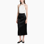 Off-shoulder Top & High-waisted Skirt Contrast Color Elegant 2-Piece Set