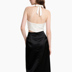 Off-shoulder Top & High-waisted Skirt Contrast Color Elegant 2-Piece Set