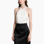 Off-shoulder Top & High-waisted Skirt Contrast Color Elegant 2-Piece Set