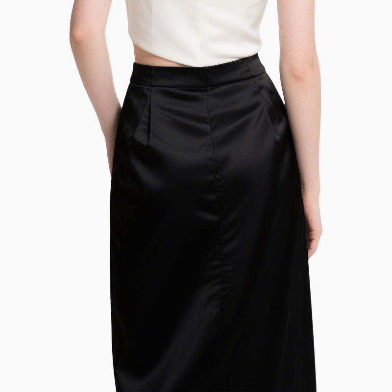 Off-shoulder Top & High-waisted Skirt Contrast Color Elegant 2-Piece Set