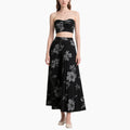 Elegant Floral Crop Top & Pleated Maxi Skirt Set Women's Summer 2-Piece Outfit
