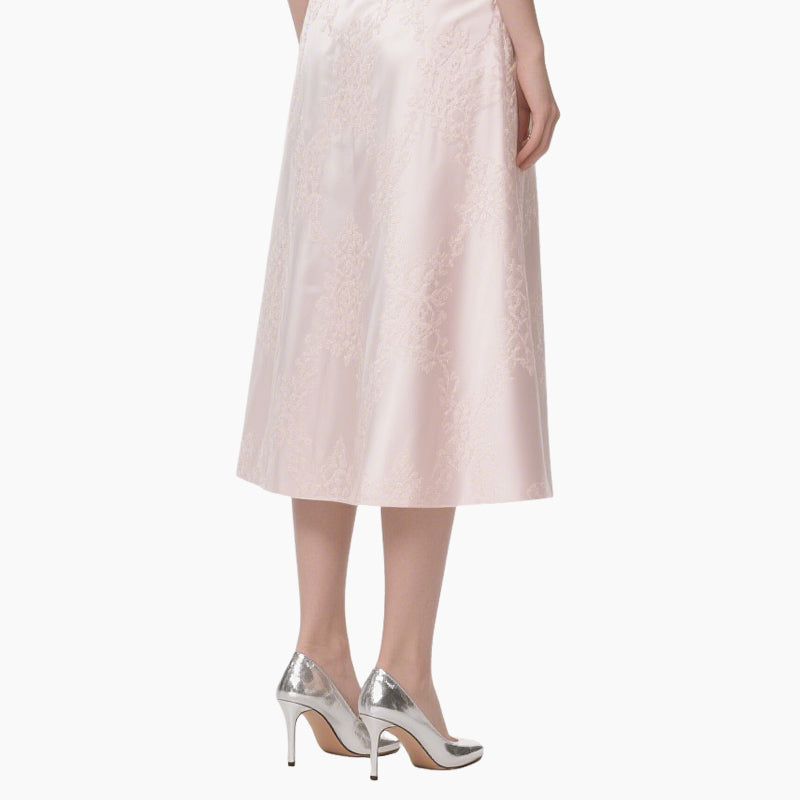 Elegant Women's Off-shoulder Blouse with Pearl Buttons & Floral Lace Skirt Set