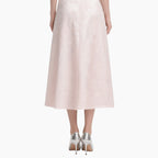 Off-shoulder Blouse with Pearl Buttons & Light Pink High-waisted Skirt