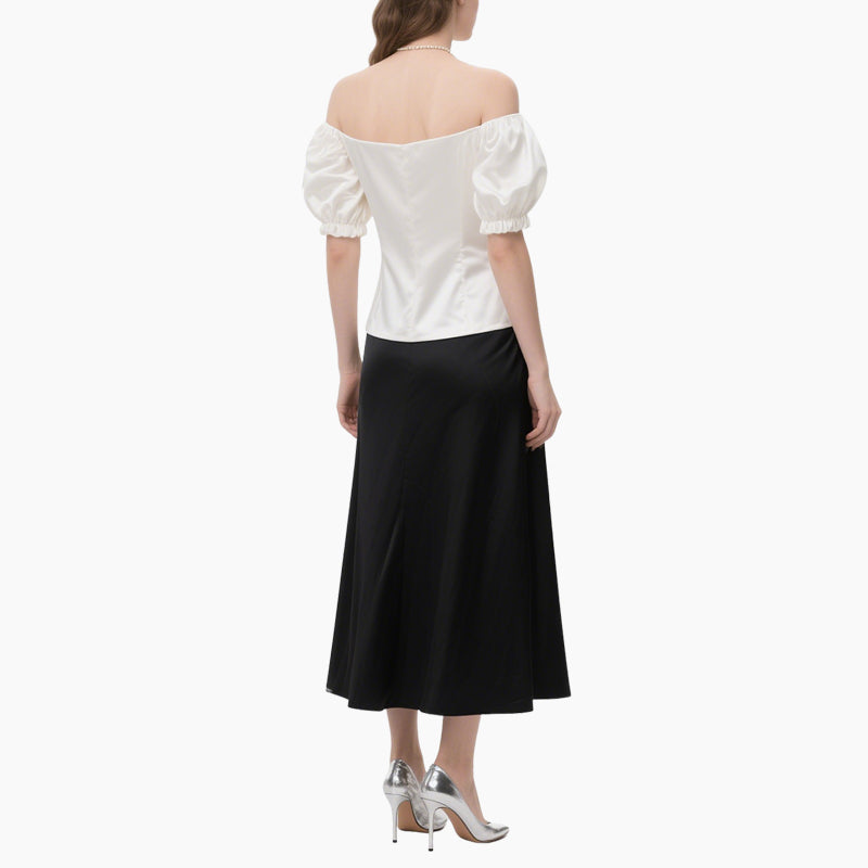 Elegant Women's Off-shoulder Lace Blouse & A-line Skirt Set