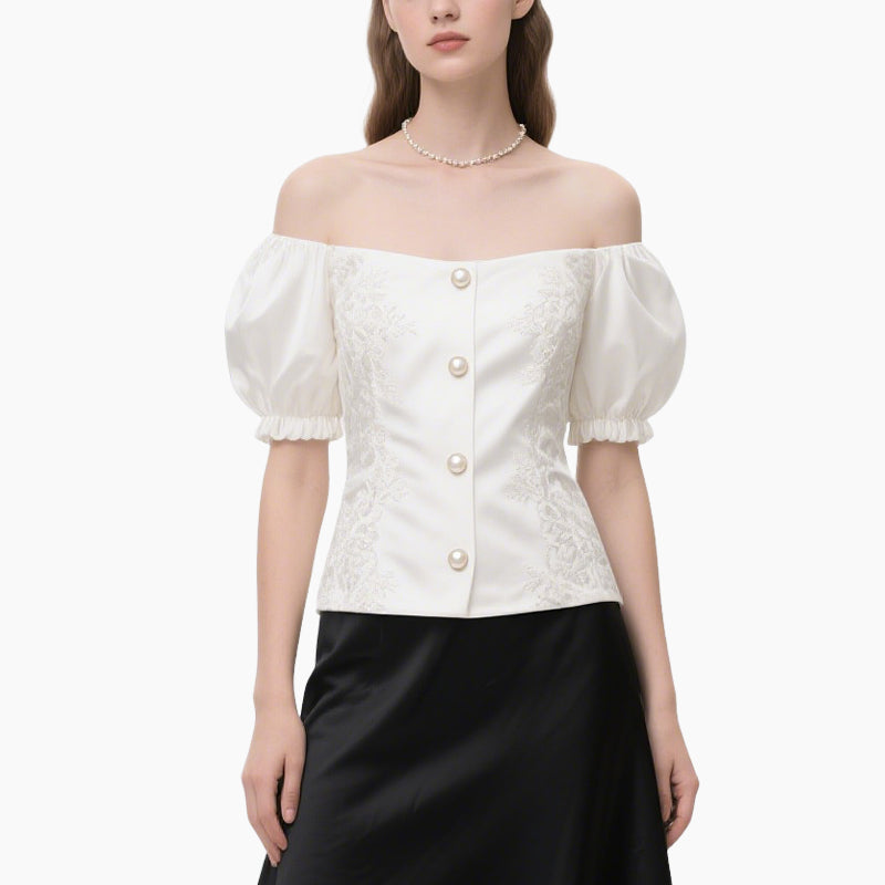 Elegant Women's Off-shoulder Lace Blouse & A-line Skirt Set