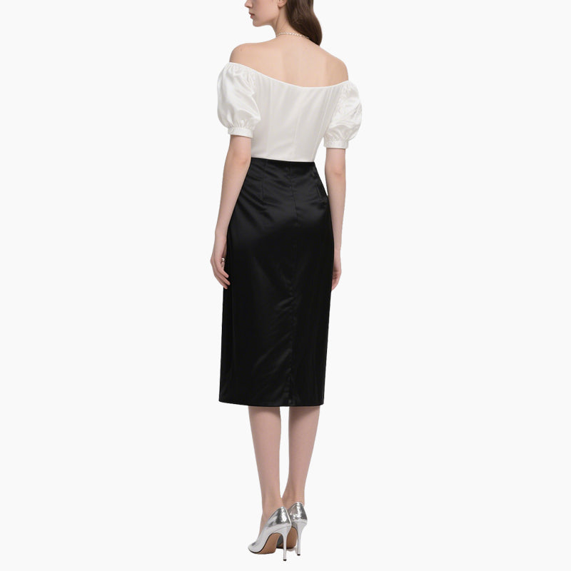 Elegant Women's Off-Shoulder Blouse & High-Waist Skirt Set