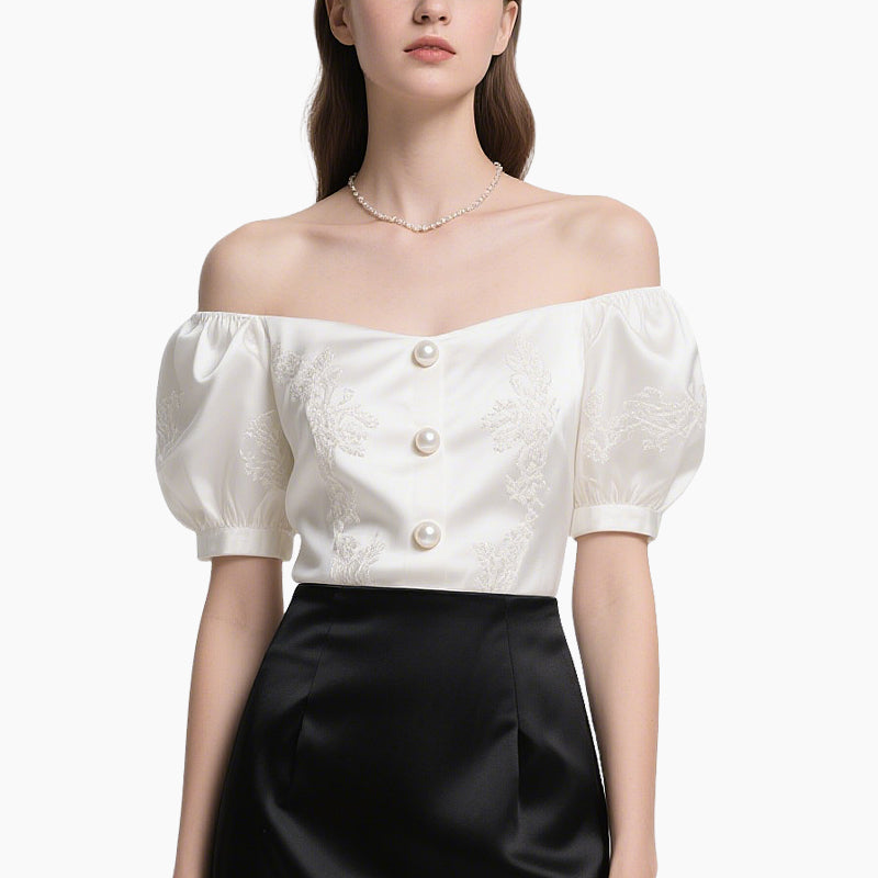 Elegant Women's Off-Shoulder Blouse & High-Waist Skirt Set