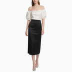 Elegant Women's Satin Off-Shoulder Blouse & High-Waisted Skirt Set