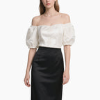 Elegant Women's Satin Off-Shoulder Blouse & High-Waisted Skirt Set