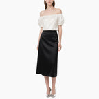 Elegant Women's Satin Off-Shoulder Blouse & High-Waisted Skirt Set