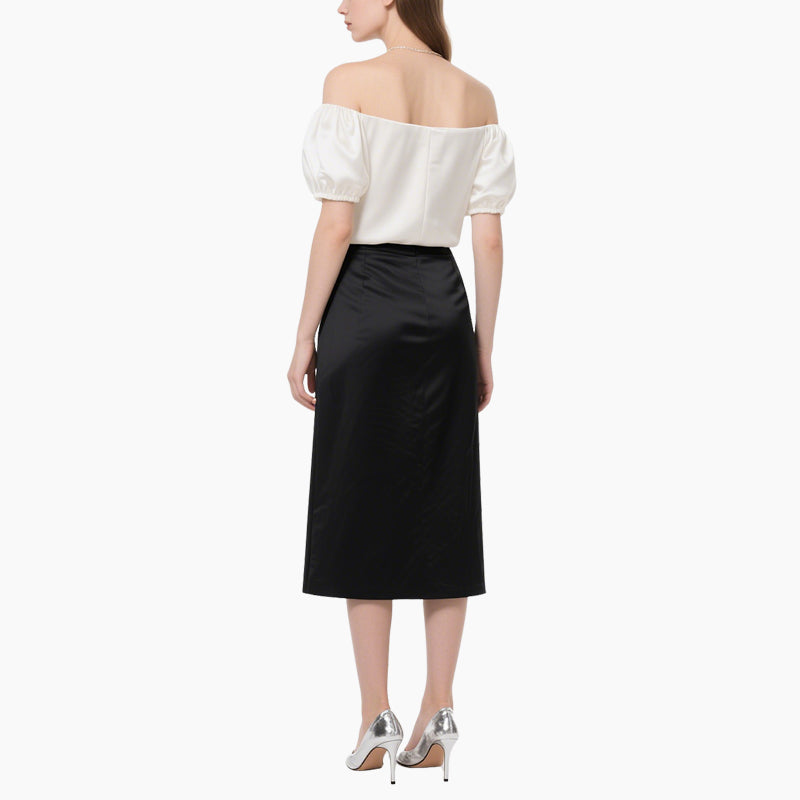 Elegant Women's Satin Off-Shoulder Blouse & High-Waisted Skirt Set